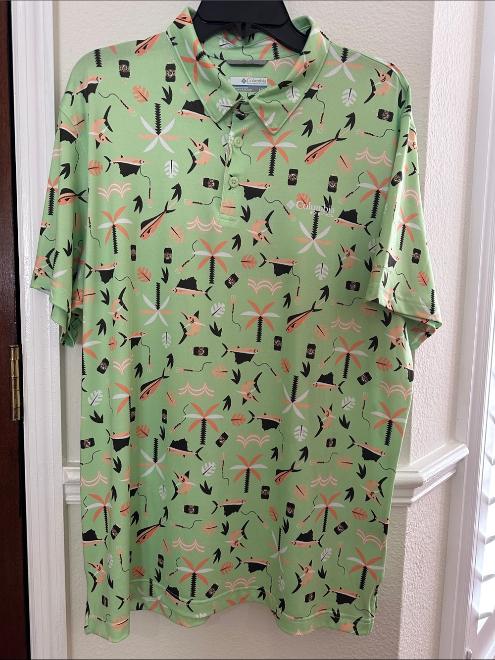 Columbia Light Green Tropical Print Polo men’s size L